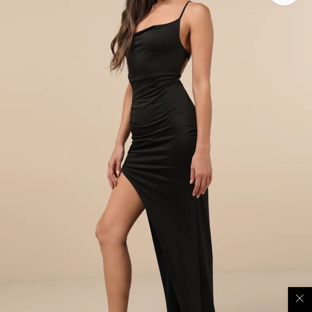 Lulus Stunning Perception Black Slinky Lace-up Maxi Dress - Size XL - Picture 2 of 3